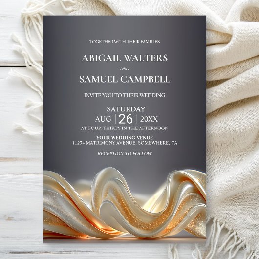 Elegant Gold Silk Wedding Kaart