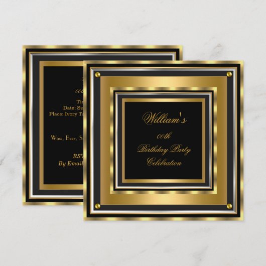 Elegant Gold Silver Black Birthday Party Mannen Ma Kaart (Voorkant / Achterkant)