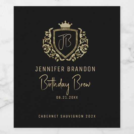 Elegant Gold & Silver  Crest Wine Label Wijn Etiket (Enkel label)