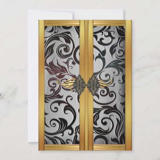 Elegant  Gold Silver Cupboard Brocade Party Kaart (Voorkant)