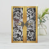 Elegant  Gold Silver Cupboard Brocade Party Kaart (Staand voorkant)
