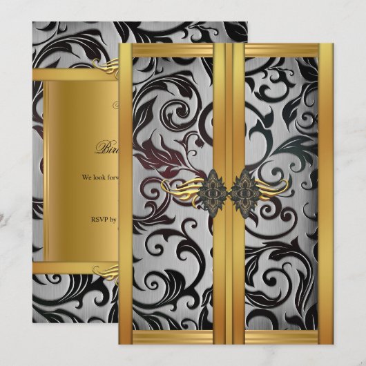 Elegant  Gold Silver Cupboard Brocade Party Kaart (Voorkant / Achterkant)