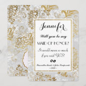 Elegant Gold Silver en Gray Floral Maid of Honor Kaart (Voorkant / Achterkant)