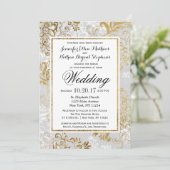 Elegant Gold Silver en Grey Floral Wedding Invite Kaart (Staand voorkant)