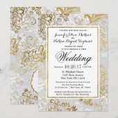 Elegant Gold Silver en Grey Floral Wedding Invite Kaart (Voorkant / Achterkant)