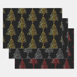 Elegant Gold Silver en Red Kerstmis Motif Inpakpapier Vel