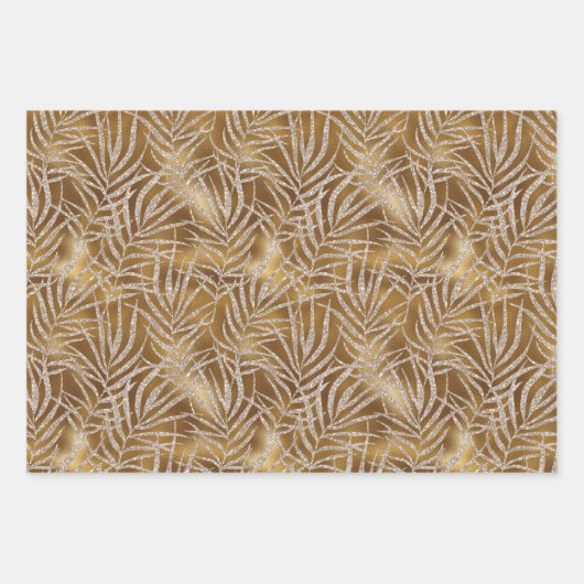Elegant Gold Silver Glitter Abstract Foliage Inpakpapier Vel (Voorkant 2)