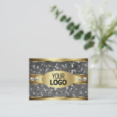 Elegant Gold Silver Glitter Stars Diamonds Logo Visitekaartje (Staand voorkant)