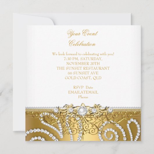 Elegant Gold Silver Lace Diamond Overlay Pearls Kaart (Achterkant)