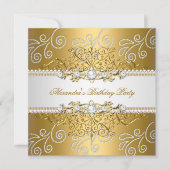 Elegant Gold Silver Lace Diamond Overlay Pearls Kaart (Voorkant)