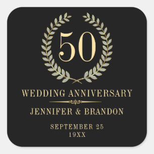 Elegant Gold & Silver Laurel Wijnlabel Vierkante Sticker