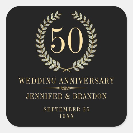 Elegant Gold & Silver Laurel Wijnlabel Vierkante Sticker (Voorkant)