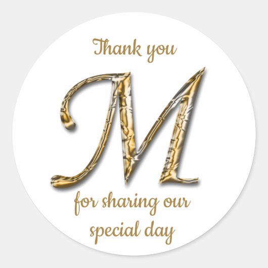 Elegant Gold Silver Letter M Monogram Hartelijk da Ronde Sticker (Voorkant)