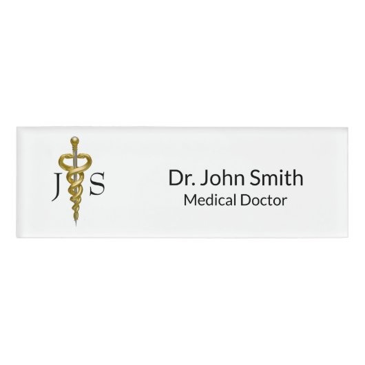 Elegant Gold Silver Medical Classy Noble Asclepius Naambadge (Voorkant)