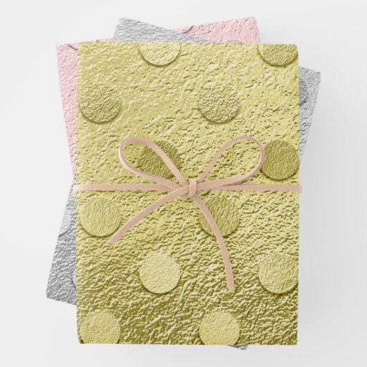 Elegant Gold Silver Pink Metallic Sheen Polka Dot. Inpakpapier Vel (In situ)