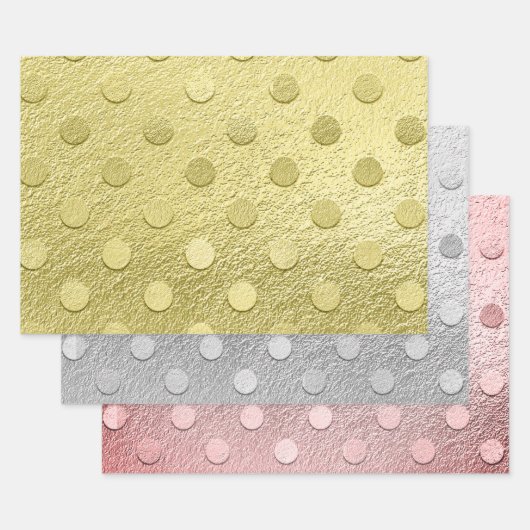 Elegant Gold Silver Pink Metallic Sheen Polka Dot. Inpakpapier Vel (Set)