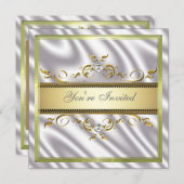 Elegant Gold Silver Silk/Satin Invitation Sjabloon Kaart (Voorkant / Achterkant)
