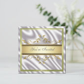 Elegant Gold Silver Silk/Satin Invitation Sjabloon Kaart (Staand voorkant)