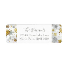 Elegant Gold & Silver Snowflake Adreslabel Etiket