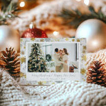 Elegant Gold & Silver Snowflake Holiday Kaart