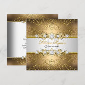 Elegant Gold Silver Swirl Damask Quinceanera Kaart (Voorkant / Achterkant)