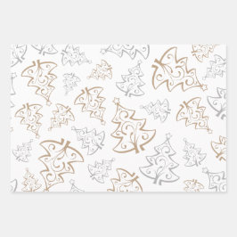 Elegant Gold Silver Tree-kerstpapier Inpakpapier Vel