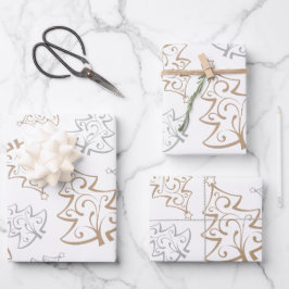 Elegant Gold Silver Tree-kerstpapier Inpakpapier Vel