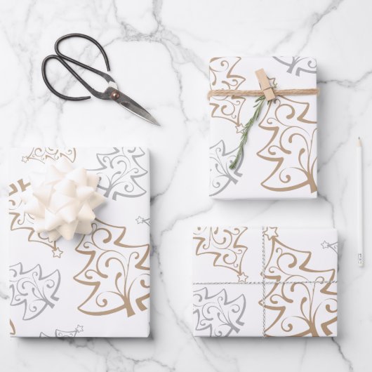 Elegant Gold Silver Tree-kerstpapier Inpakpapier Vel (Voorkant)