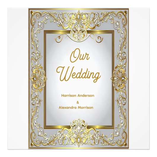 Elegant Gold & Silver Wedding Invitation – Ornate  Foto Afdruk (Voorkant)