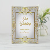 Elegant Gold & Silver Wedding Invitation – Ornate Kaart (Staand voorkant)