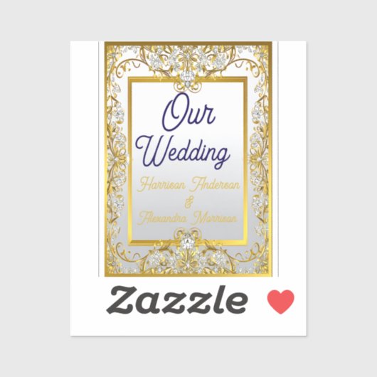 Elegant Gold & Silver Wedding Invitation Sticker (Vel)