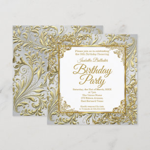 Elegant Gold Silver White Pearl Birthday Party Kaart