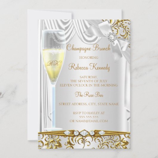 Elegant Gold Silver White Silk Champagne Brunch Kaart (Voorkant)