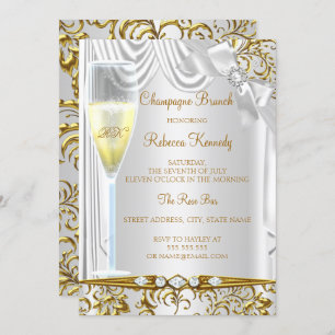 Elegant Gold Silver White Silk Champagne Brunch Kaart