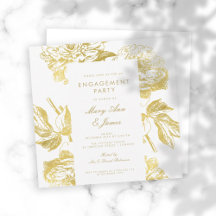 Elegant Gold Simple Floral Engagement Party