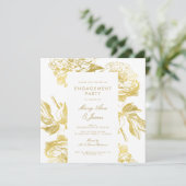 Elegant Gold Simple Floral Engagement Party Kaart (Staand voorkant)