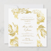 Elegant Gold Simple Floral Engagement Party Kaart (Voorkant)