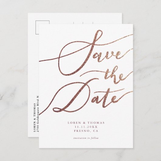 Elegant Gold Simple Script Wedding Save the Date Aankondigingskaart (Voorkant / Achterkant)