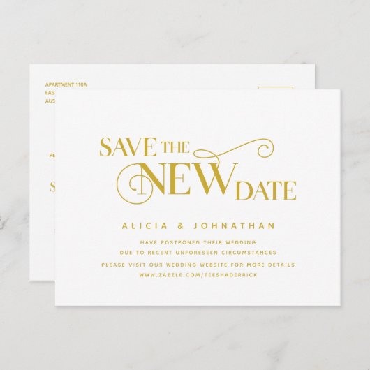 Elegant Gold, sla de nieuwe datum op, uitstel Briefkaart (Voorkant / Achterkant)