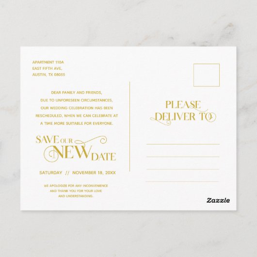 Elegant Gold, sla de nieuwe datum op, uitstel Briefkaart (Achterkant)