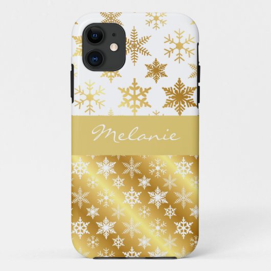 Elegant Gold Snow Flake Monogram iPhone Case (Achterkant)