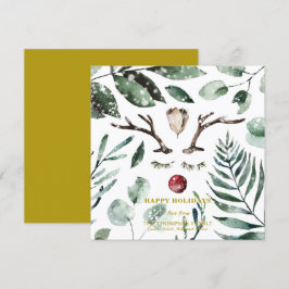Elegant Gold Snow Overlay Waterverf Greenery Feestdagenkaart