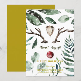 Elegant Gold Snow Overlay Waterverf Greenery Feestdagenkaart
