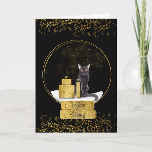 Elegant Gold Snow-Wereldbol met kerstkaart Kaart (Voorkant)