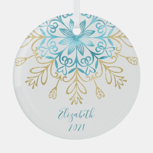 Elegant Gold Snowflake Friendship Name Monogramed Glas Ornament (Voorkant)