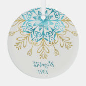 Elegant Gold Snowflake Friendship Name Monogramed Glas Ornament (Achterkant)