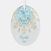 Elegant Gold Snowflake Friendship Name Monogramed Glas Ornament (Voorkant links)