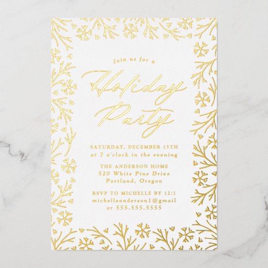 Elegant Gold Snowflake Holiday Folie Uitnodiging (Voorkant)