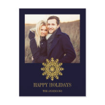 Elegant Gold Snowflake Holiday Foto Briefkaart