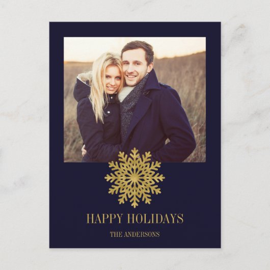 Elegant Gold Snowflake Holiday Foto Briefkaart (Voorkant)